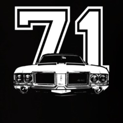 1971 OLDSMOBILE 442 Grill View White Graphic With Year Dark T Shirt