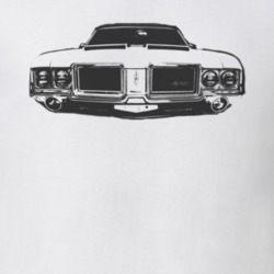 1971 OLDSMOBILE 442 Grill View Faded Look Black Graphic Light T Shirt