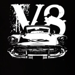 1957 Chevy Bel Air Grill View White Graphic With V8 Dark T Shirt
