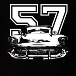 1957 Chevy Bel Air Grill View White Graphic With Year Dark T Shirt