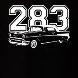 1957 Chevy Bel Air Side View White Graphic With Engine Size Dark T Shi