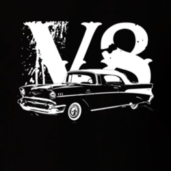1957 Chevy Bel Air Side View White Graphic With V8 Dark T Shirt