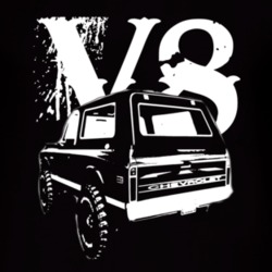 1972 Chevy Blazer Rear View White Graphic With V8 Dark T Shirt
