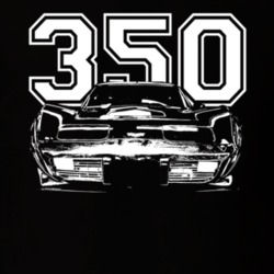 1977 Corvette Grill View White Graphic With Engine Size Dark T Shirt
