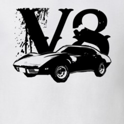 1977 CHEVROLET CORVETTE Side View Black Graphic With V8 Light T Shirt