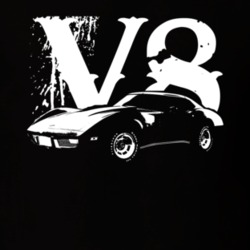 1977 CHEVROLET CORVETTE Side View White Graphic With V8 Dark T Shirt