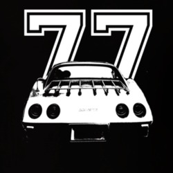 1977 CHEVROLET CORVETTE Rear View White Graphic With Year Dark T Shirt
