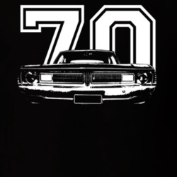 1970 Dodge Dart Grill View White Graphic With Year Dark T Shirt