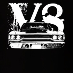 1970 Plymouth Roadrunner Grill View Whtie Graphic With V8 Dark T Shirt