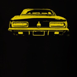 1967 Chevy Camaro Rear View Gold Car Dark Shirt