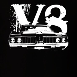 1969 Oldsmobile Cutlass Grill View White Graphic With V8 Dark T Shirt