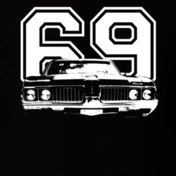 1969 Oldsmobile Cutlass Grill View White Graphic With Year Dark T Shir