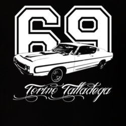 1969  TORINO  TALLADEGA Side View With Year And Model Dark Shirt