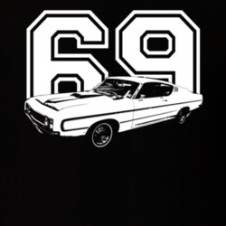 1969  TORINO  TALLADEGA Side View With Year Dark Shirt