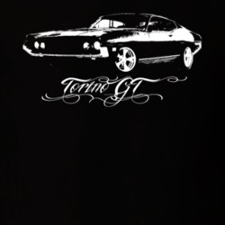 1971  TORINO GT Side View With Model Dark Shirt