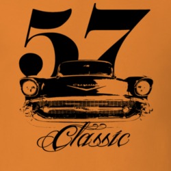 1957 Chevy Classic Grill View With Year and Model Name Shirt