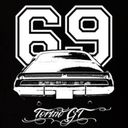 1969  TORINO GT Rear View With Year And Model Name Dark Shirt