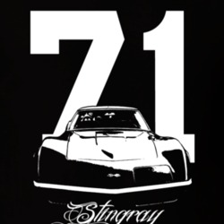 1971 Corvette Stingray Grill View With Model and Year Dark Shirt