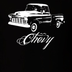 1955 Chevy Pickup Truck Side View With Model Name Dark Shirt