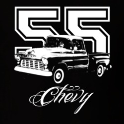 1955 Chevy Pickup Truck Side View With Year And Model Name Dark Shirt