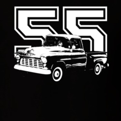 1955 Chevy Pickup Truck Side View With Year Dark Shirt