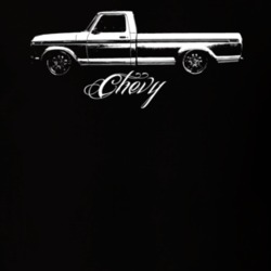 1973 Chevy 100 Pickup Side View With Model Name Dark T Shirt