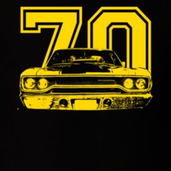 1970 Plymouth Roadrunner Grill View Yellow Graphic With Year Dark T Sh