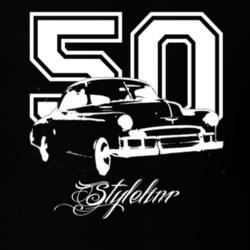 1950 Chevy Styleline Coupe Side Year Model Dark Shirt