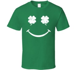 Shamrock Irish Clover Smiley Face St Patrick's Day Worn Look T Sh