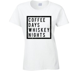 Coffee Days Whiskey Nights White Worn Look T Shirt