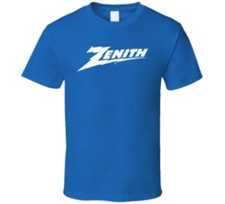 Zenith Tvs Electronics Retro Logo Brand Worn Look Blue T Shirt