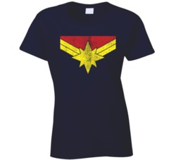 Captain Marvel Logo Sigil Emblem Worn Look Ladies T Shirt