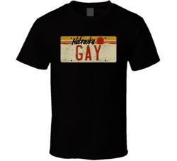 Nebraska Gay State License Plate Worn Look T Shirt T Shirt