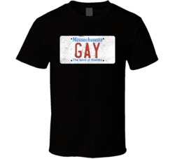 Massachusetts Gay State License Plate Worn Look T Shirt T Shirt