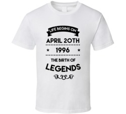 Life Begins On April 20th 1996 The Birth Of Legends Birthday T Shirt 38890358