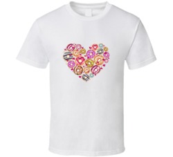 Design From Donuts In The Heart Form Culinary Pastries Background For 
