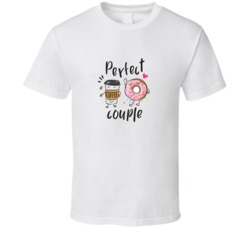 Perfect Couple Slogan With Cartoon Coffee Cup And Donuts Illustration 