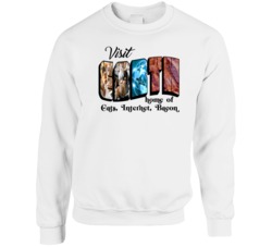 Visit Earth Home Of Cats Internet Bacon Favorite Things Crewneck Sweat