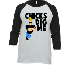 Johnny Bravo Chicks Dig Me Vintage Cartoon Lovers Raglan T Shirt
