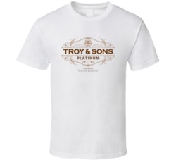 Troy & Sons Platinum Moonshine Whiskey Label Logo T Shirt Troy & Sons Platinum Moonshine Whiskey Label Logo T Shirt