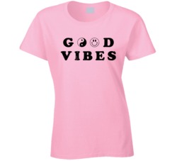 Good Vibes Hippie Peace Smiley Face Vintage Worn Look Ladies T Shirt Good Vibes Hippie Peace Smiley Face Vintage Worn Look Ladies T Shirt