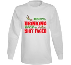 He Sees You When You're Drinking Funny Drunk Elves Christmas Long Slee He Sees You When You're Drinking Funny Drunk Elves Christmas Long Slee
