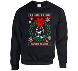 Cocker Spaniel Christmas Wreath Dog Lovers Ugly Christmas Crewneck Swe Cocker Spaniel Christmas Wreath Dog Lovers Ugly Christmas Crewneck Swe