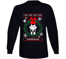Doberman Christmas Wreath Dog Lovers Ugly Christmas Long Sleeve Doberman Christmas Wreath Dog Lovers Ugly Christmas Long Sleeve