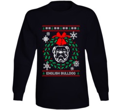 English Bulldog Christmas Wreath Dog Lovers Ugly Christmas Long Sleeve English Bulldog Christmas Wreath Dog Lovers Ugly Christmas Long Sleeve