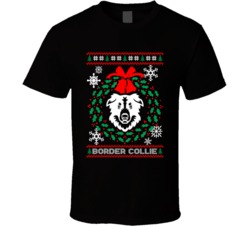 Border Collie Christmas Wreath Dog Lovers Ugly Christmas T Shirt Border Collie Christmas Wreath Dog Lovers Ugly Christmas T Shirt