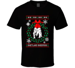 Shetland Sheepdog Christmas Wreath Dog Lovers Ugly Christmas T Shirt Shetland Sheepdog Christmas Wreath Dog Lovers Ugly Christmas T Shirt