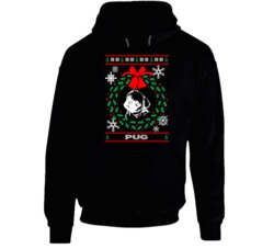 Pug Christmas Wreath Dog Lovers Ugly Christmas Hoodie Pug Christmas Wreath Dog Lovers Ugly Christmas Hoodie