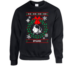 Pug Christmas Wreath Dog Lovers Ugly Christmas Crewneck Sweatshirt Pug Christmas Wreath Dog Lovers Ugly Christmas Crewneck Sweatshirt