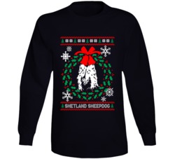 Shetland Sheepdog Christmas Wreath Dog Lovers Ugly Christmas Long Slee Shetland Sheepdog Christmas Wreath Dog Lovers Ugly Christmas Long Slee